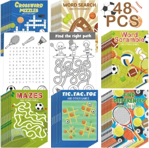 Activity Books Bulk for Sports Themed Party Classroom Supplies Hungdao 48 Pcs Sports Mini Activity Books for Boys and Girls adventurer claim gull wintertime covering Football Basketball Soccer Baseball Birthday Party Favors 