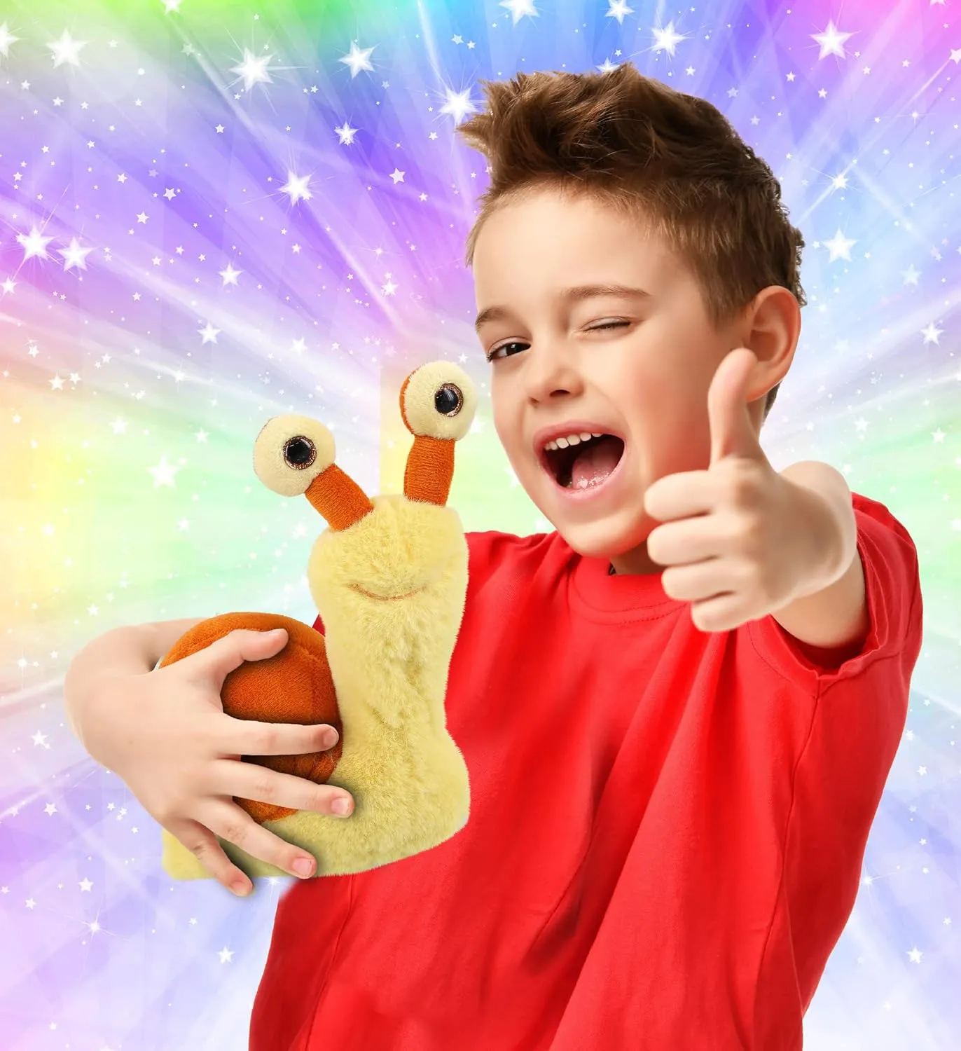 Adults - 5.5 Inch radiate DolliBu Plush Snail Stuffed Animal - Soft Huggable Big Eyes Orange Snail, Adorable Playtime Land Snail Plush Toy, Cute Wild Life Cuddle Gifts for Kids and 