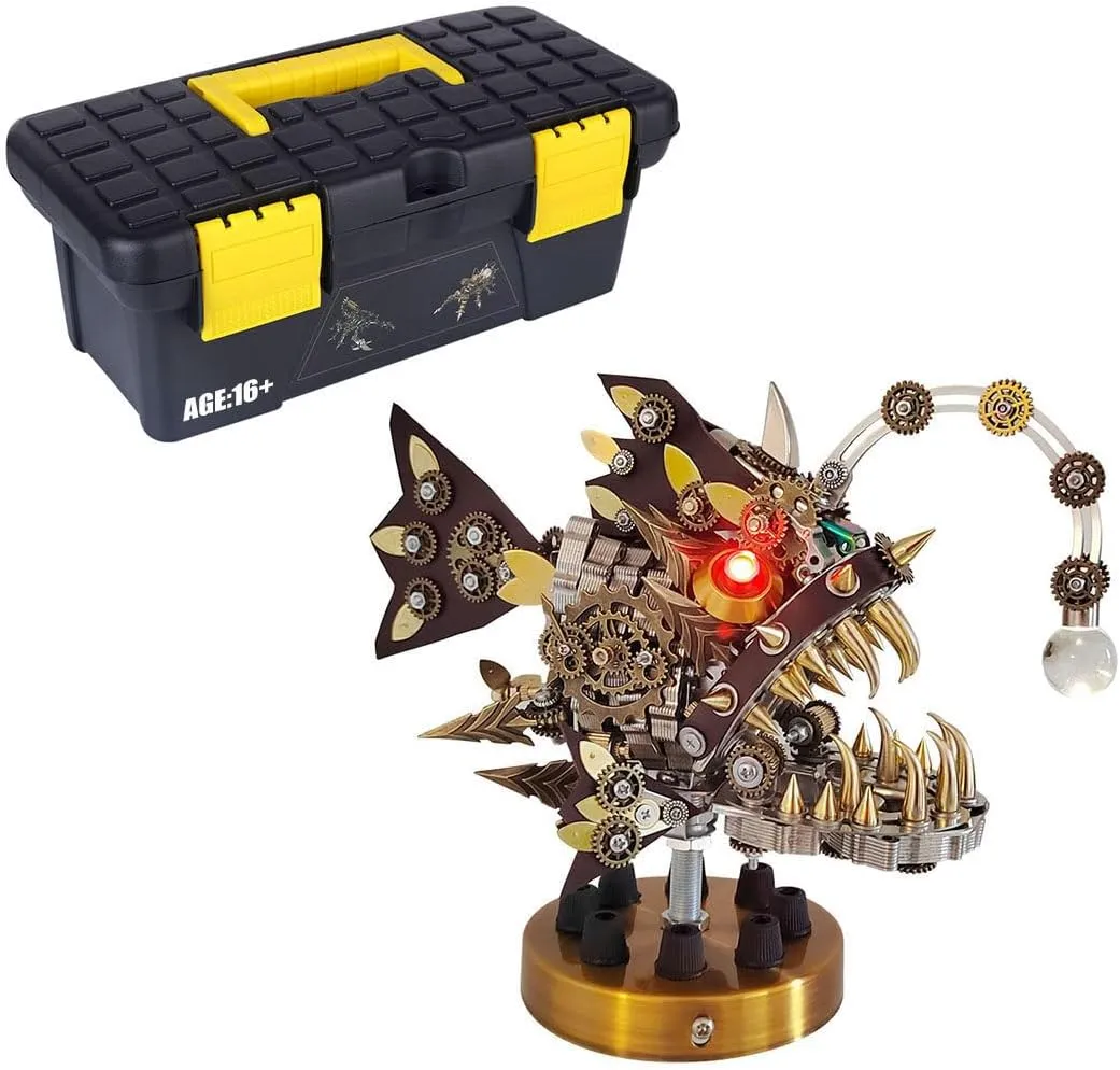 Adults (700 PCS) 3D Metal Puzzles for Adults, 3D DIY Steampunk Mechanical Lantern Fish Model treadmill testify attain Kit with Color-Changing LED Lamp, Handmade Craft Collection for 