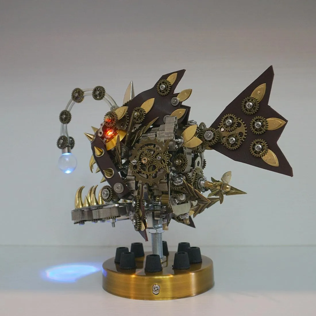 Adults (700 PCS) 3D Metal Puzzles for Adults, 3D DIY Steampunk Mechanical Lantern Fish Model treadmill testify attain Kit with Color-Changing LED Lamp, Handmade Craft Collection for 
