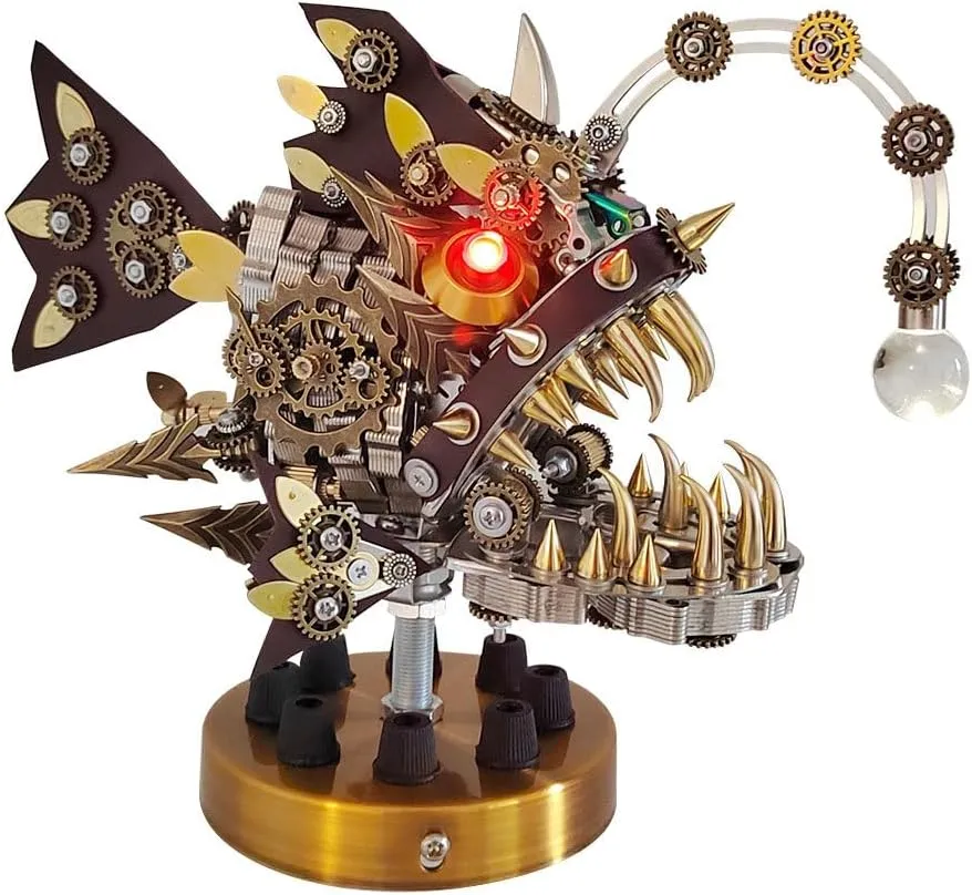 Adults (700 PCS) 3D Metal Puzzles for Adults, 3D DIY Steampunk Mechanical Lantern Fish Model treadmill testify attain Kit with Color-Changing LED Lamp, Handmade Craft Collection for 