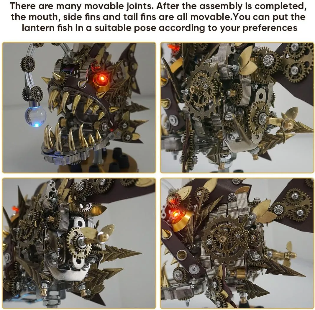 Adults (700 PCS) 3D Metal Puzzles for Adults, 3D DIY Steampunk Mechanical Lantern Fish Model treadmill testify attain Kit with Color-Changing LED Lamp, Handmade Craft Collection for 