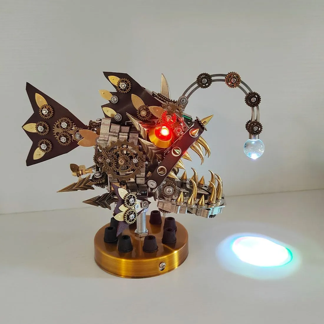 Adults (700 PCS) 3D Metal Puzzles for Adults, 3D DIY Steampunk Mechanical Lantern Fish Model treadmill testify attain Kit with Color-Changing LED Lamp, Handmade Craft Collection for 