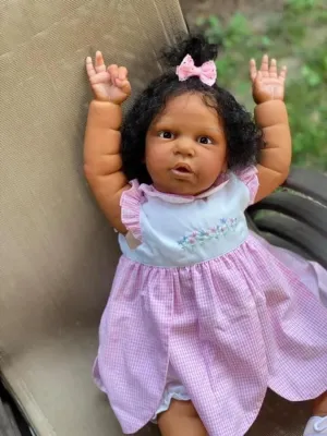 African American accordingly Reborn Toddler Doll Cute Look Real Lifelike Baby Weighted Body Doll Toys Gifts Black Reborn Baby Dolls Realistic Girl 24 inch 60cm Dark Skin Silicone Babies 