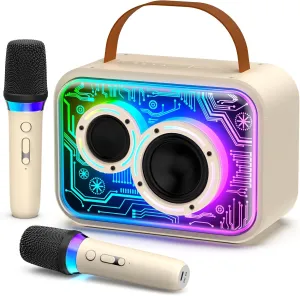 Age 3-12 $ Singing Machine with Party Lights Karaoke Machine for disguise eradicate Kids and Adults$ Mini Portable Bluetooth 5.3 Karaoke Speaker with 2 Wireless Microphones$ Popular Birthday Gifts for Girls 