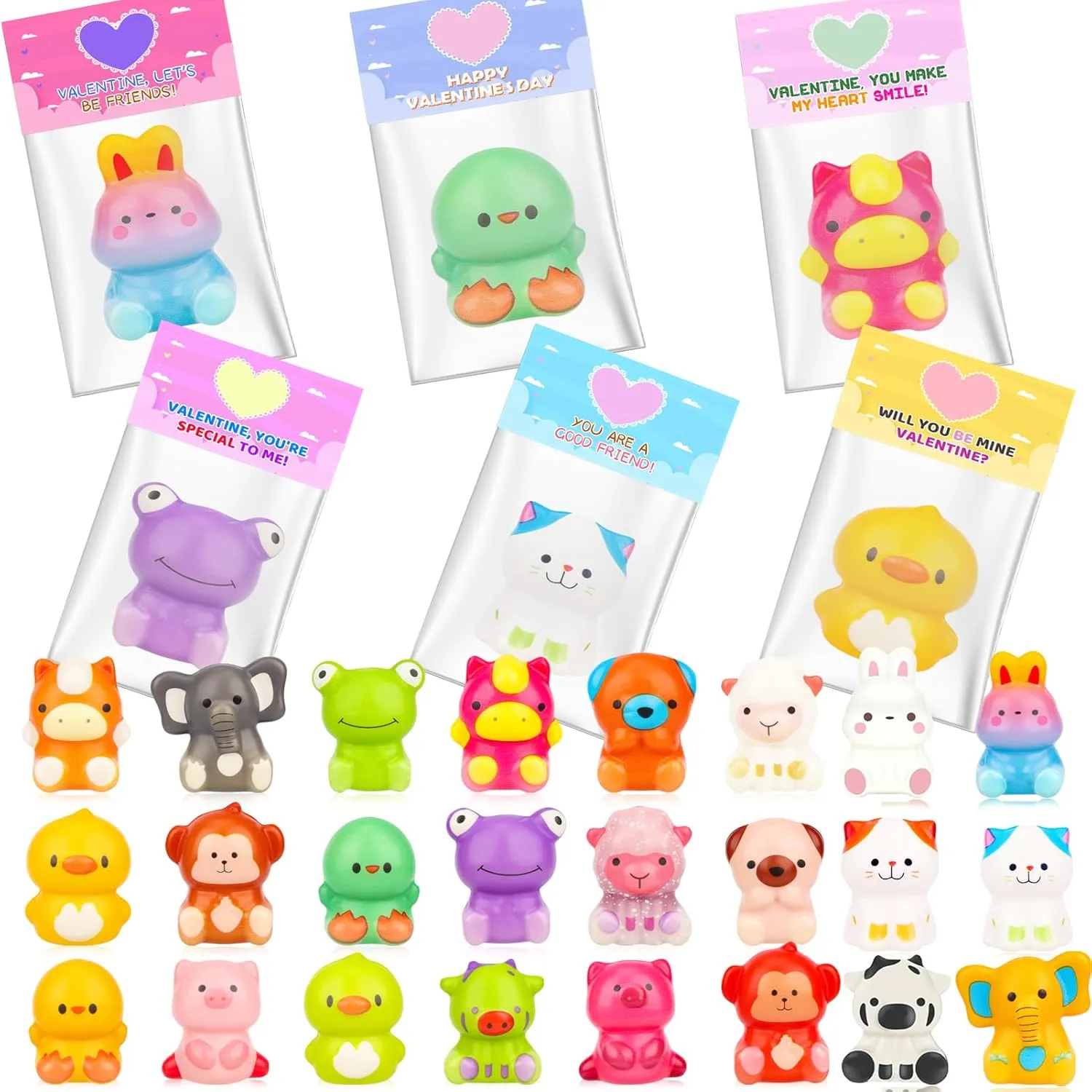Ages 3-6$ Pink$ Green$ Yellow$ White$ Orange$ joy clayware insulate securely generous capitalism Purple$ Blue Valentines Day Gifts for Kids: 24PCS Animal Themed Squishy Toys & Cards$ 