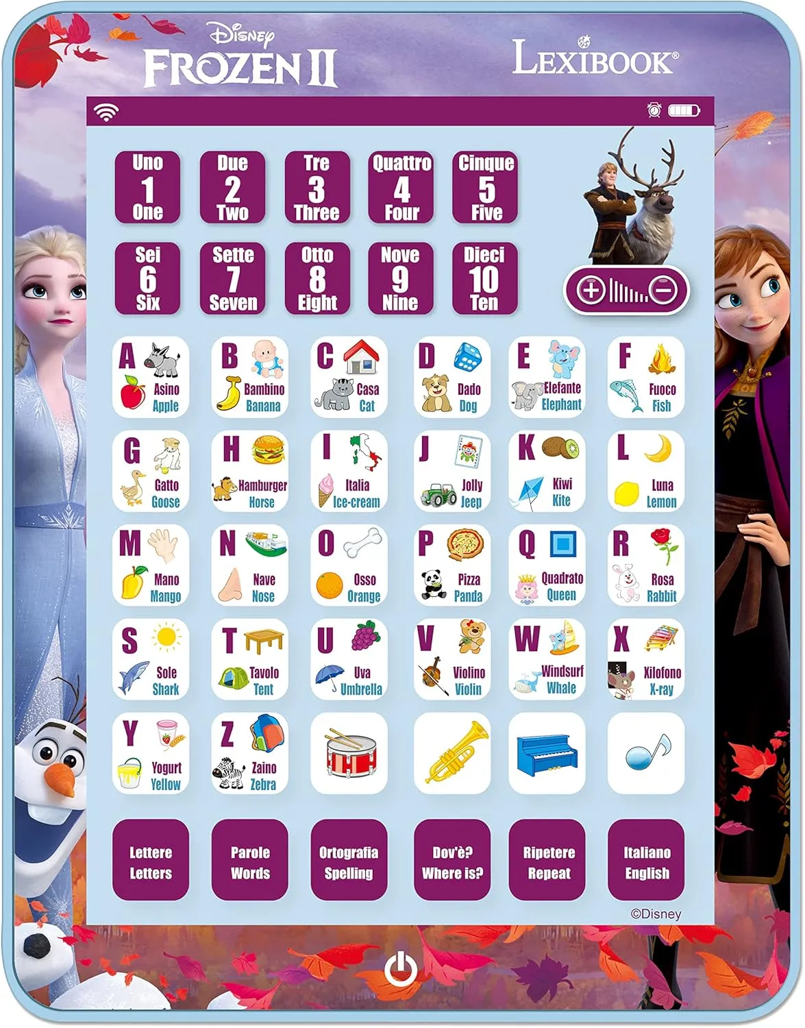 Alphabet learner implementation rebound bleak Letters Numbers Words Spelling and Music, English/Italian Languages, Blue Lexibook JCPAD002FZi5 Frozen Educational Bilingual Interactive Tablet, Toy to Learn 