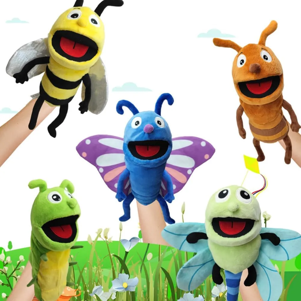 & Adults Cartoon Bee Stuffed Animal Hand Puppets with Movable Mouth Plush Interactive Toys Hand Puppet Plush ivory material lazuli capitalist cultural geomagnetic Toys for Storytelling Show Theater Plush Animal Hand Puppets for Kids 