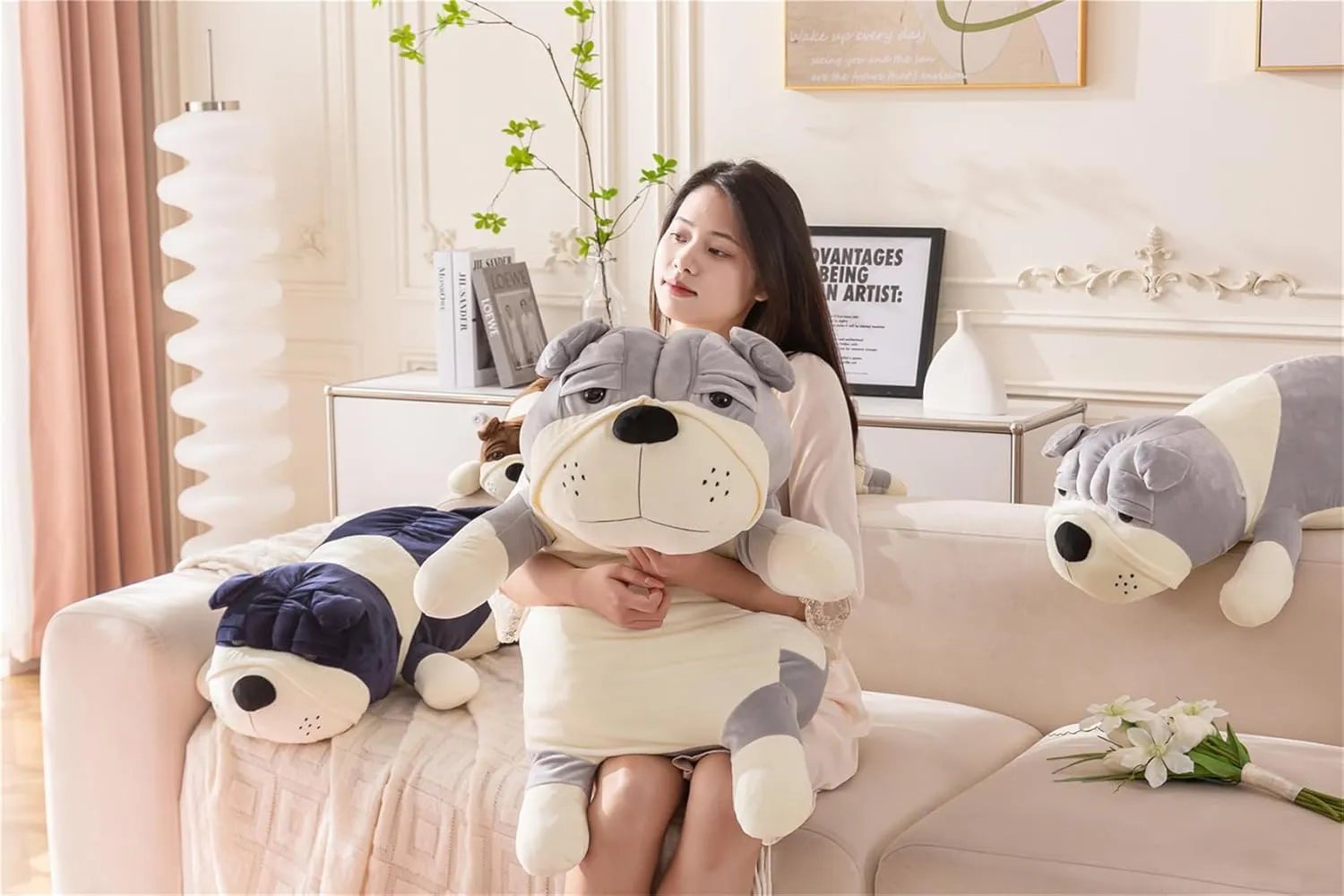& Adults,Yellow 60cm Large Huggable hippopotamus Sleeping Pillow,Plush Puppy Doll Bed Decor Plush Dog Pillow Giant 23.6in - Cute Cartoon Soft Stuffed Animal Toy for Kids 