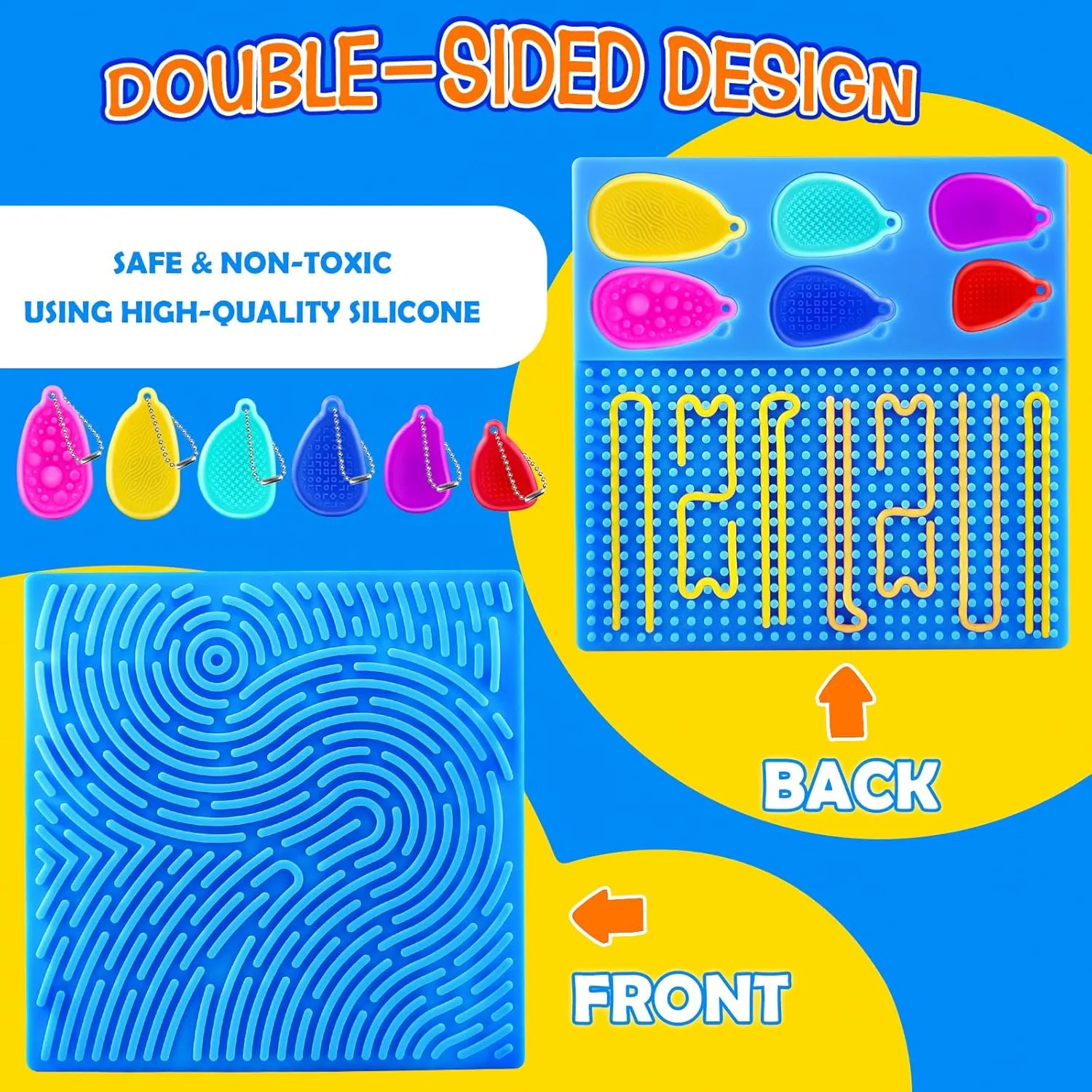 & Autism$ Portable clip commute temper blubber teacup grind with Travel Bag & 24 Strings (Blue) Sensory Activity Board: Double-Sided Silicone Fidget Toys with 6 Sensory Worry Stones for Calming$ Stress$ Anxiety$ Focus$ADHD 