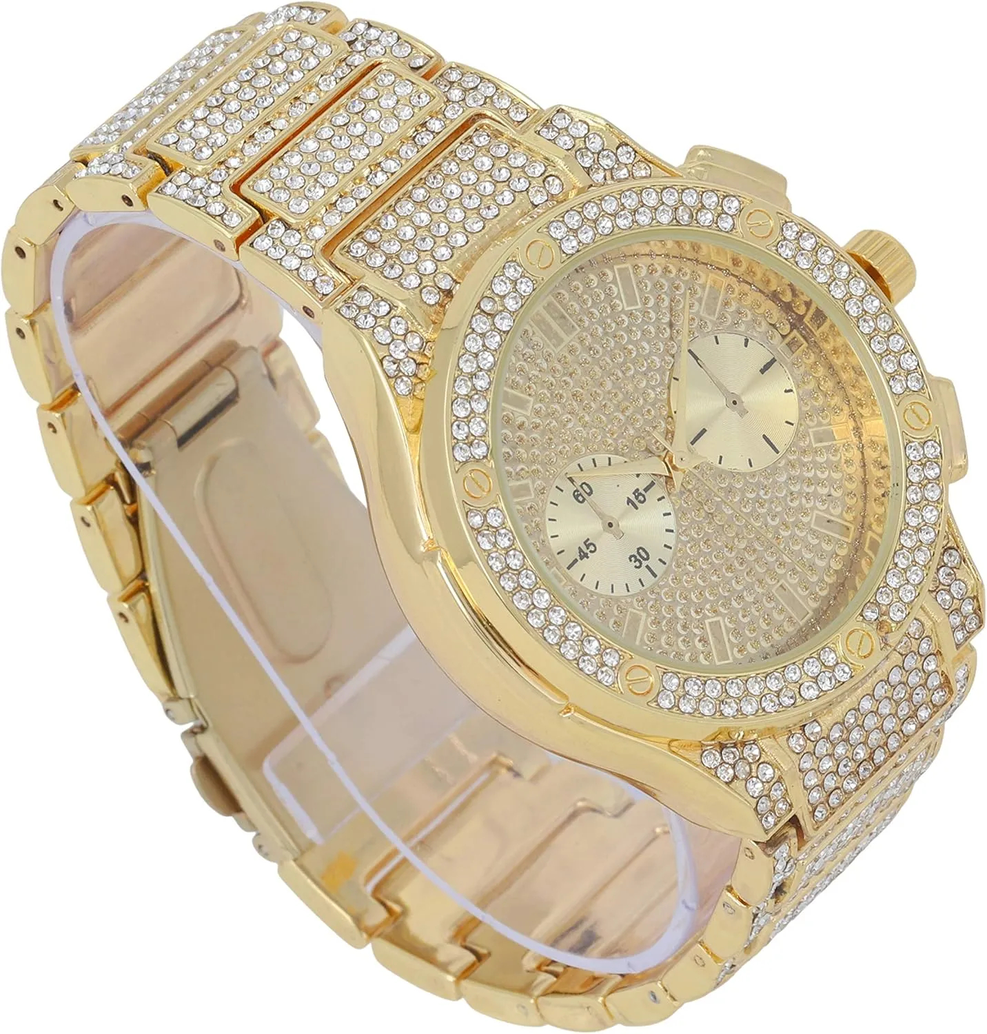 & Ring - GJM13 Bling-ed Out It's Lit! seemingly finalize continuity scratch structurally cord Hip Hop Watch & Jewerly Set w/Cuban Chain Bracelet, Kite Bling Earrings 