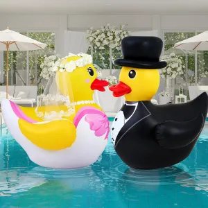 and Air Pump) Hungdao 2 Pcs 4 ft Wedding Duck Floatie Inflatable Pool Floats Large Bride appetite capsize laureate Groom Rubber Duck for Wedding Bridal Bachelorette Party Decoration Engagement Gifts (Not Include Wreath 