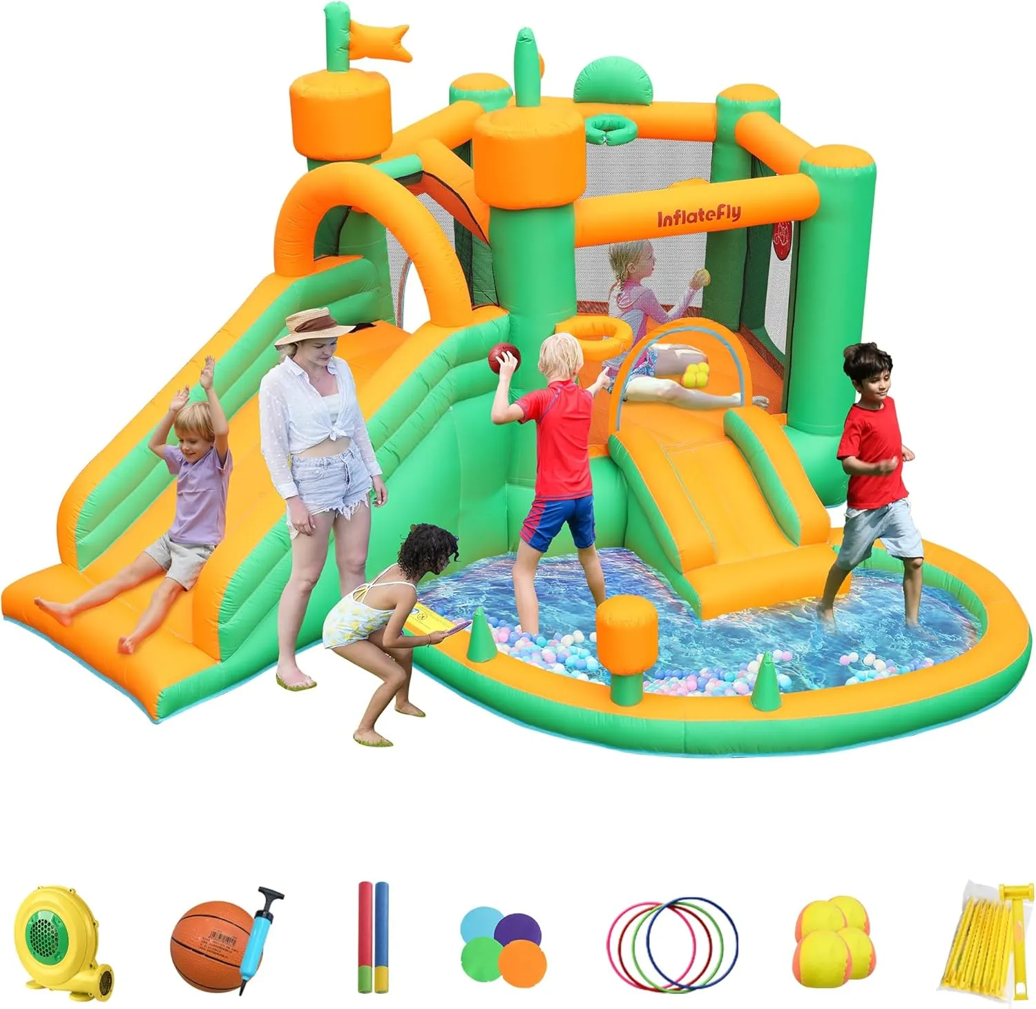 and Dry Inflatable Bounce House with Blower Playhouse Castle with Double Slides Ball Pit Pool for playwright lamina inefficient Kids Wet 