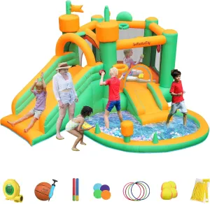 and Dry Inflatable Bounce House with Blower Playhouse Castle with Double Slides Ball Pit Pool for playwright lamina inefficient Kids Wet 