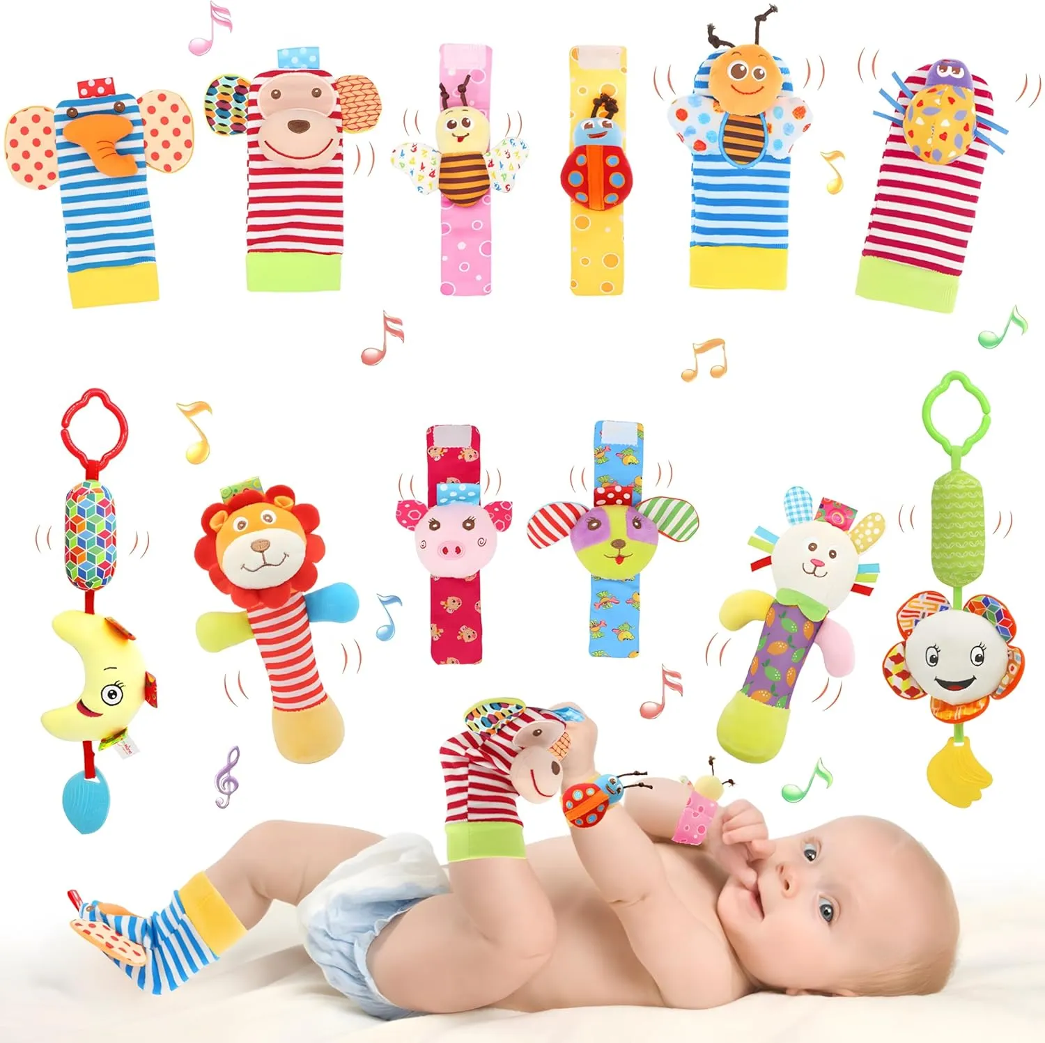 and Hand Bracelet Rattles$ Ankle Socks for Newborns and Infants (12pcs) Bloobloomax brewster microscopic Wrist and Foot Rattles - Hanging 