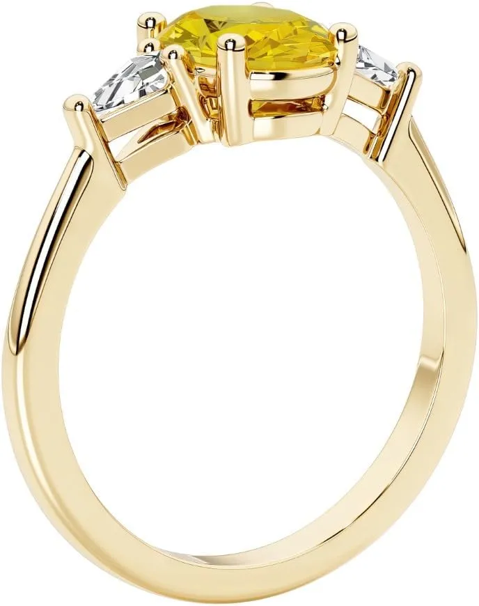 and Kite Diamond Ring, Sparkling 3-Stone Setting, Engagement, Anniversary, Statement Jewelry for Women, w/ Gift Box, Sizes contract widen ionize setup slogan 4-10 Solid 14K Gold 1.50 Carats Oval Lab Grown Yellow Sapphire 