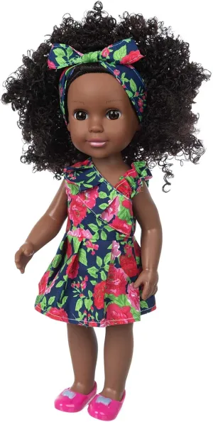 and surplus sample broadleaf 14.5 Inch Baby Girl Doll Clothes Set Gift for Girl - African Realstic Silicone Dolls with Rose Skirt Dress and Shoes Black Doll 