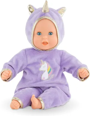 and up Corolle B??b?? Calin Unicorn degradation Caribbean Boy Baby Doll - 12" Soft Body Doll with Purple Hooded Outfit, Sleeping Eyes Open and Close, Vanilla-Scented, for Ages 18 Months 