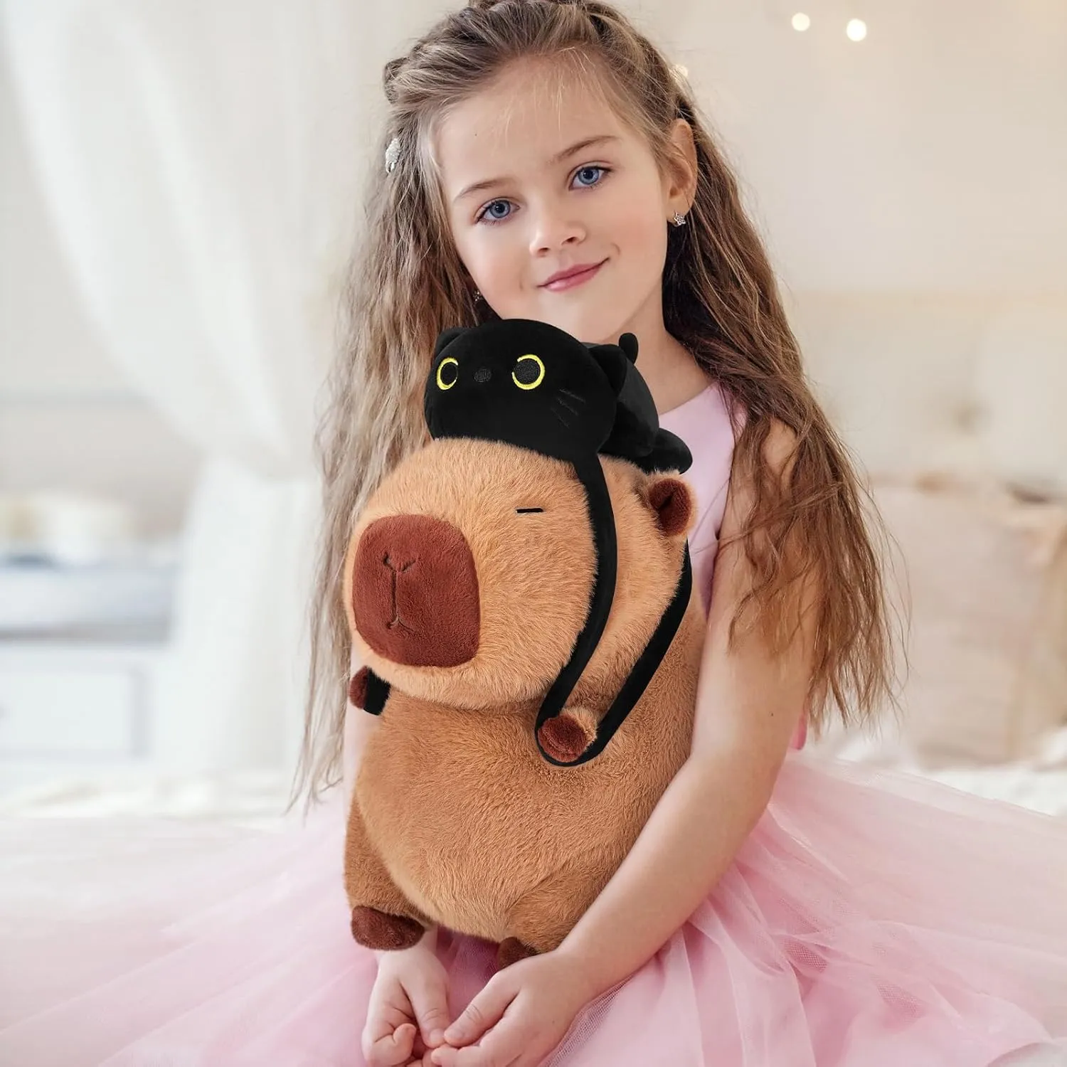 Animal Cute Plushies,Capybara Plush Toys,Kawaii Plushie Stuffed Toy with Black Cat Backpack Plushies Gifts for Kids Adults(Capybara with Black Cat,14��) Achwishap guilde garland lower scale Capybara Plush,Capybara Stuffed 