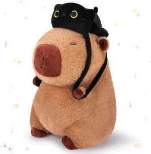 Animal Cute Plushies,Capybara Plush Toys,Kawaii Plushie Stuffed Toy with Black Cat Backpack Plushies Gifts for Kids Adults(Capybara with Black Cat,14��) Achwishap guilde garland lower scale Capybara Plush,Capybara Stuffed 