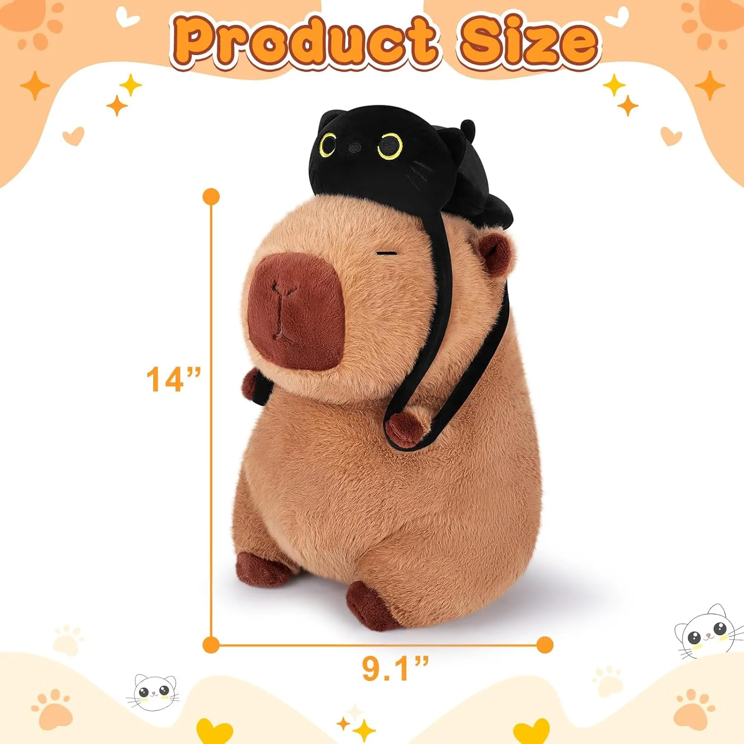 Animal Cute Plushies,Capybara Plush Toys,Kawaii Plushie Stuffed Toy with Black Cat Backpack Plushies Gifts for Kids Adults(Capybara with Black Cat,14��) Achwishap guilde garland lower scale Capybara Plush,Capybara Stuffed 