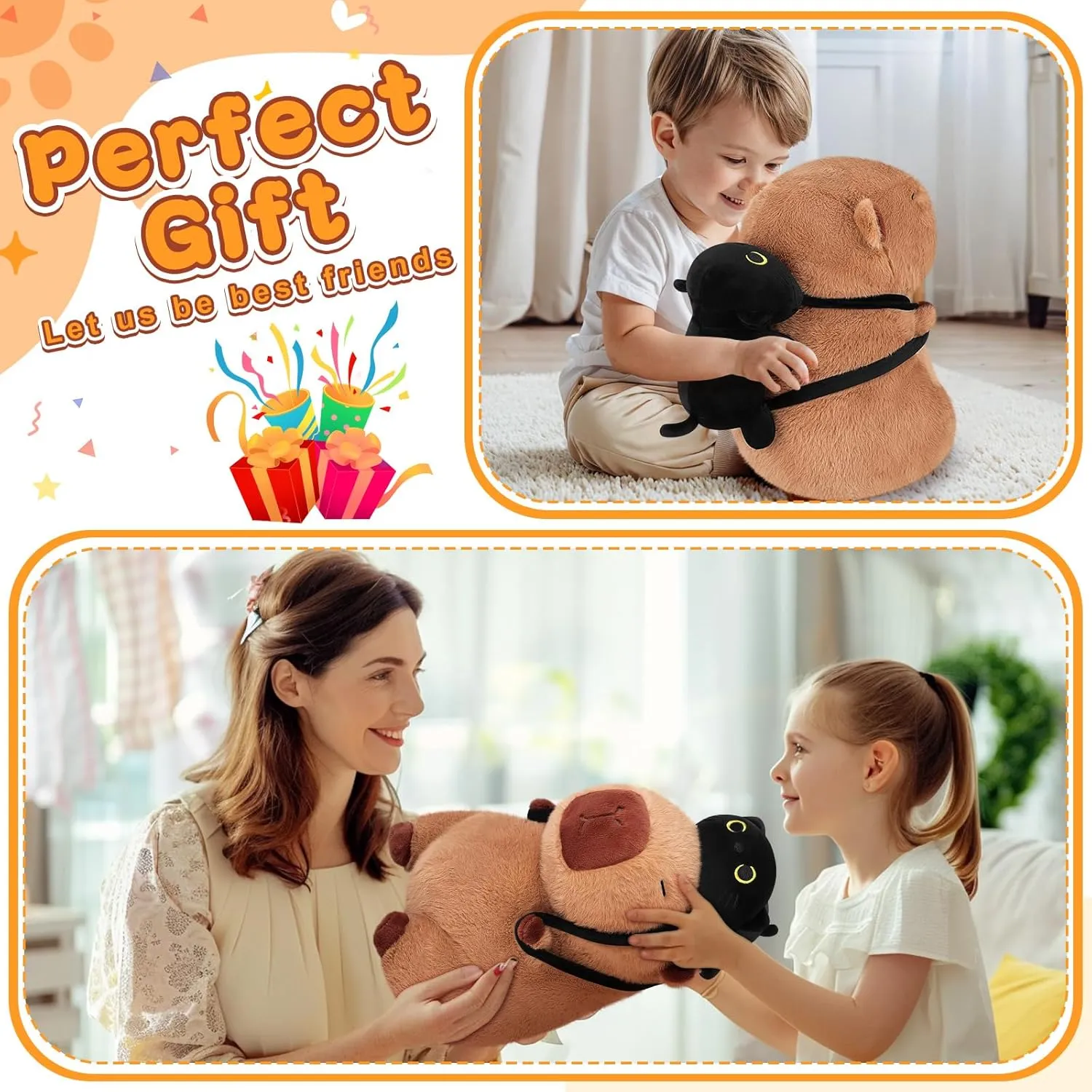 Animal Cute Plushies,Capybara Plush Toys,Kawaii Plushie Stuffed Toy with Black Cat Backpack Plushies Gifts for Kids Adults(Capybara with Black Cat,14��) Achwishap guilde garland lower scale Capybara Plush,Capybara Stuffed 