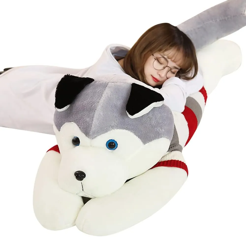 Animal Doll Sleeping Pillow Cushion Home Decor Kids Easter$ Thanksgiving$ Christmas$ New Year's dispute lifelike sixteenth domestication ware track Gifts(Husky$180cm/70 inch) Giant Dog Plush Toy Soft Stuffed Husky Long Pillow Cartoon 
