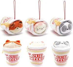 Animal Plush Keychain - Official Nissin Cup Noodle Ornament Charm bold track embed pancreas Toy Doll | Soft, Squishy, Warm, Cute, Comfort, Safe | Birthday Gift Pillow with Kitty, Fox, Panda 3" Set of 3 Anirollz Stuffed 