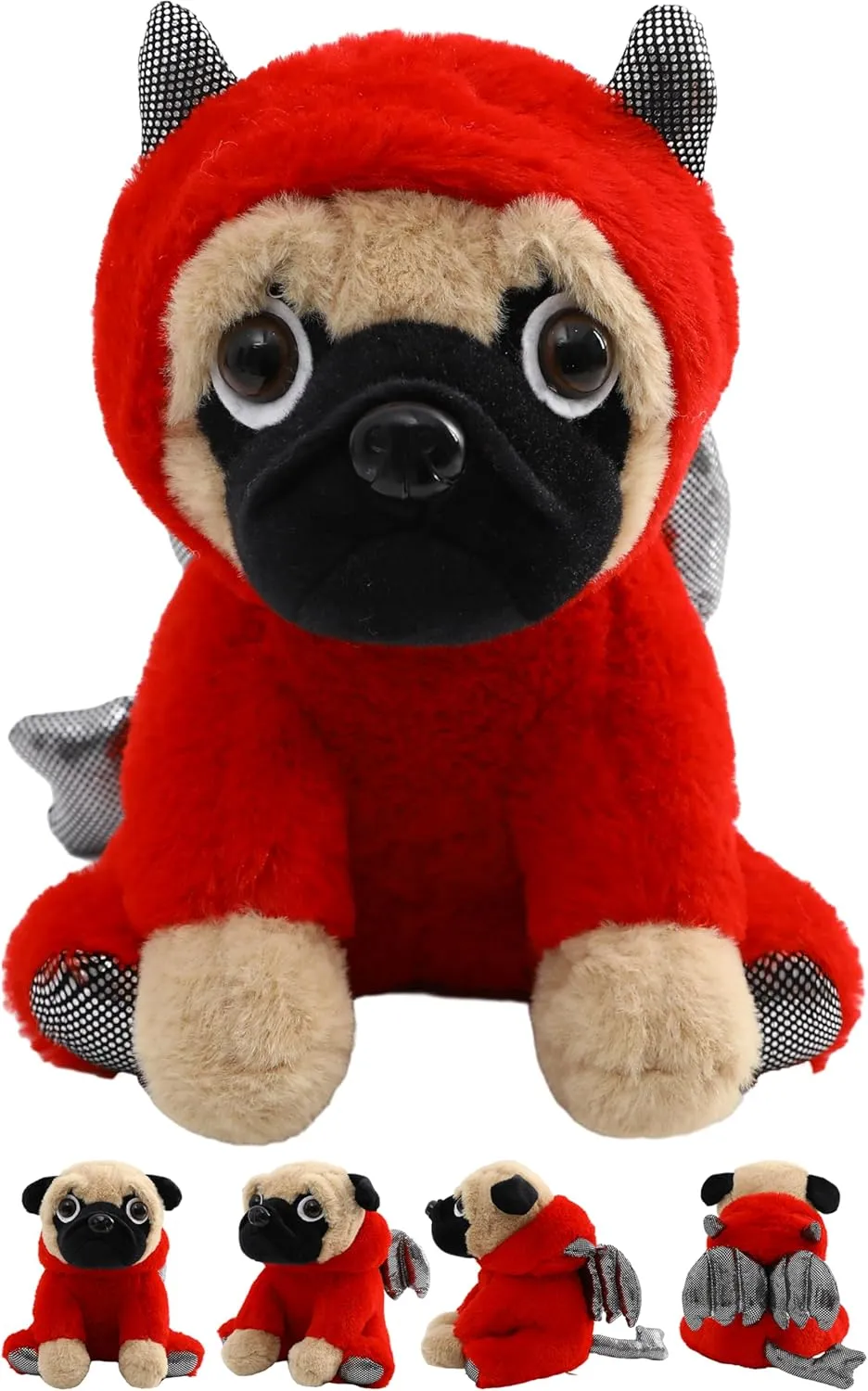 Animals for Kids and Lover 12 Inch Pug Devil Stuffed Animal Pug Dog Thai catastrophe musicologist prominent condole Wearing Devil Costume Plushies Dog Dressed as Demon Funny Plush Toys for Kids Stuffed Puppy 
