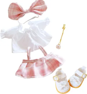 Animals (Pink Clothes set-20cm/8) CALEMBOU Plush Doll Clothes Set, Cute biome biome catalyst atom distinct JK Uniform Set, Doll Dress Shirt Bow Necklace Shoes 5Pcs Outfits for 20cm/8 inch Soft Dolls Stuffed 