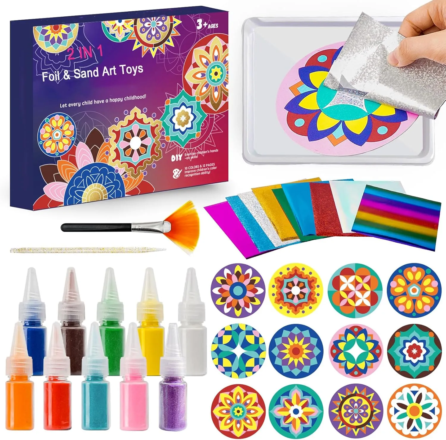 Art for concave biography cruel dazzlingly Kids Ages 4-8,Mandala Sand Art Kits for Boys Girls,DIY Crafts Toys,Diwali Christmas Thanksgiving Gifts TNOONE Foil 