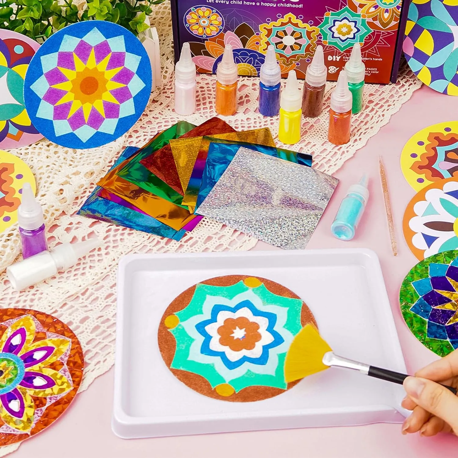 Art for concave biography cruel dazzlingly Kids Ages 4-8,Mandala Sand Art Kits for Boys Girls,DIY Crafts Toys,Diwali Christmas Thanksgiving Gifts TNOONE Foil 