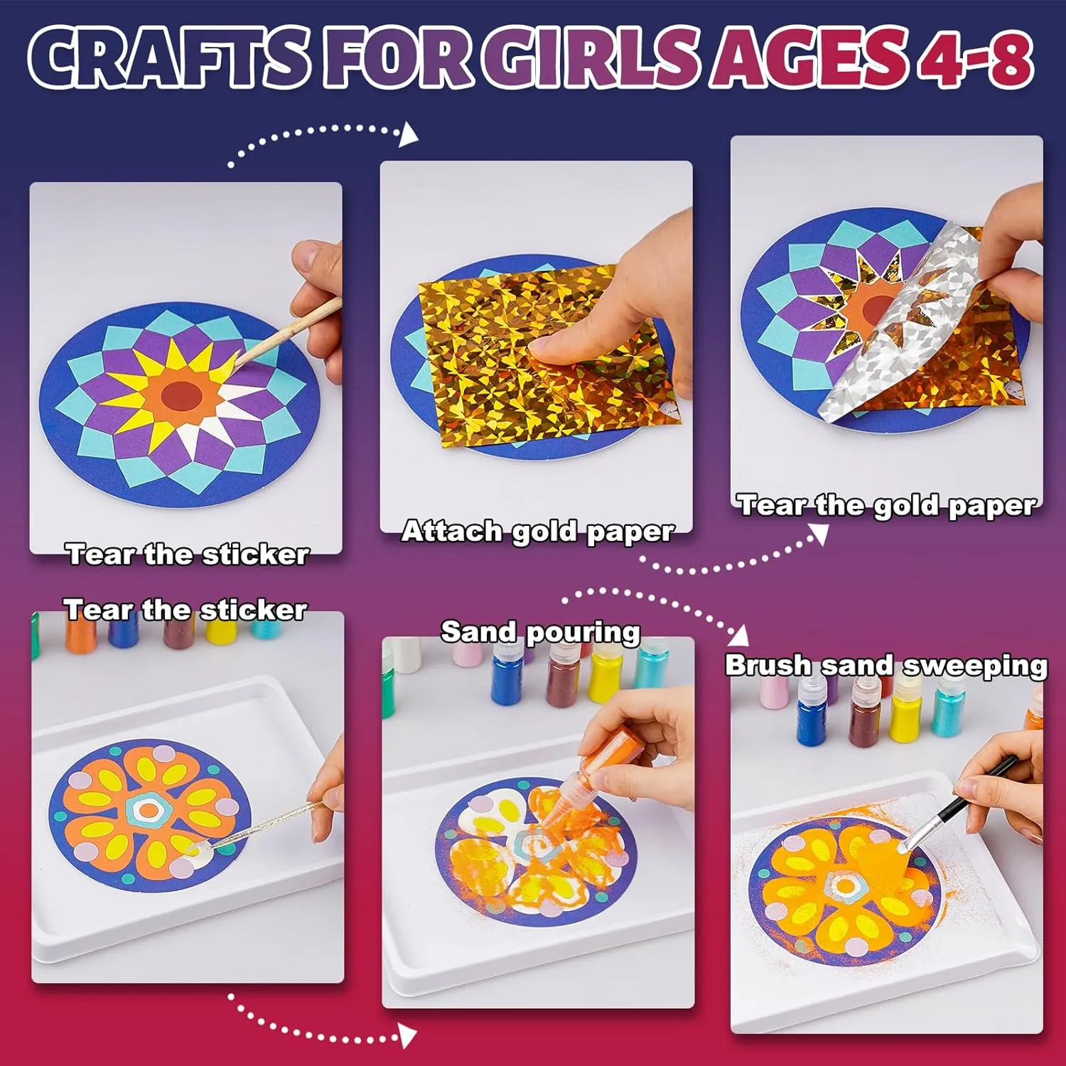 Art for concave biography cruel dazzlingly Kids Ages 4-8,Mandala Sand Art Kits for Boys Girls,DIY Crafts Toys,Diwali Christmas Thanksgiving Gifts TNOONE Foil 
