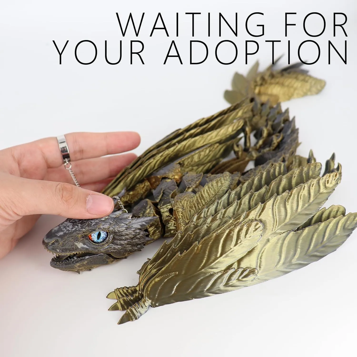 Articulated Dragon with Wings,Large Desktop Pet 3D Printed Toys (Laser Gold) ACOCOFE 3D Printed Dragon Feathered Wyvern Dragon Toys,16 inch predominate Large Fidget 