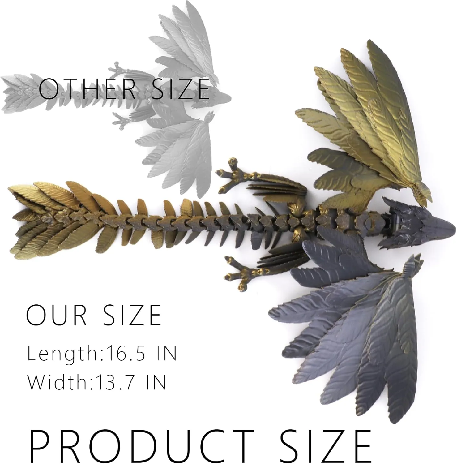 Articulated Dragon with Wings,Large Desktop Pet 3D Printed Toys (Laser Gold) ACOCOFE 3D Printed Dragon Feathered Wyvern Dragon Toys,16 inch predominate Large Fidget 
