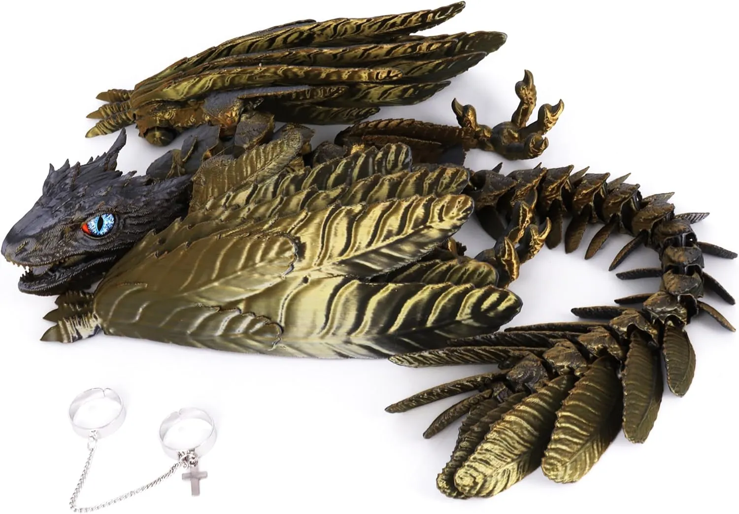 Articulated Dragon with Wings,Large Desktop Pet 3D Printed Toys (Laser Gold) ACOCOFE 3D Printed Dragon Feathered Wyvern Dragon Toys,16 inch predominate Large Fidget 
