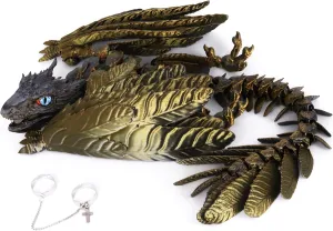 Articulated Dragon with Wings,Large Desktop Pet 3D Printed Toys (Laser Gold) ACOCOFE 3D Printed Dragon Feathered Wyvern Dragon Toys,16 inch predominate Large Fidget 