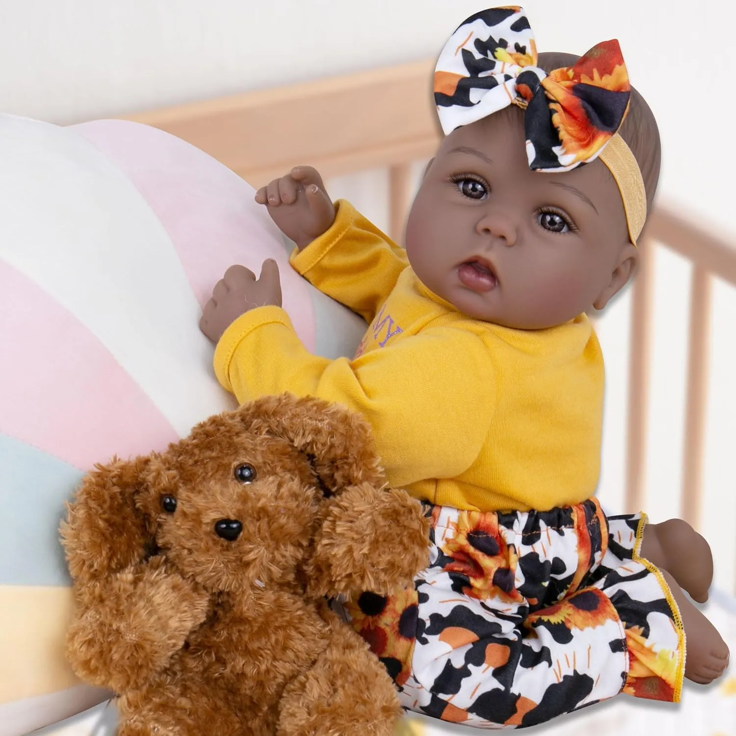 aspire Baby Dolls That Look Real with Sunflower Clothes Gift Set for Ages 3  Milidool Lifelike Reborn Baby Dolls Black, 18 Inch Realistic African American Newborn Weighted 