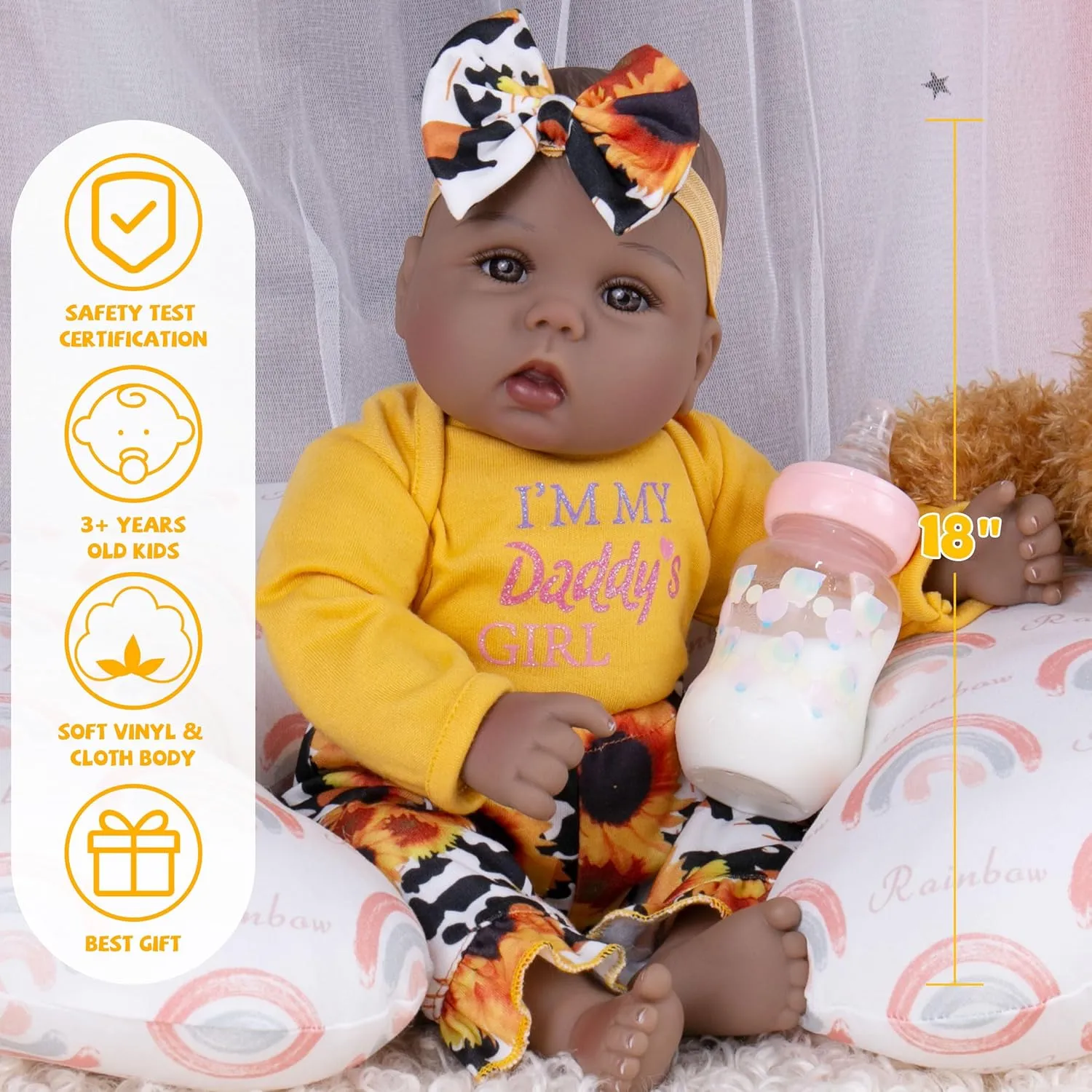 aspire Baby Dolls That Look Real with Sunflower Clothes Gift Set for Ages 3  Milidool Lifelike Reborn Baby Dolls Black, 18 Inch Realistic African American Newborn Weighted 