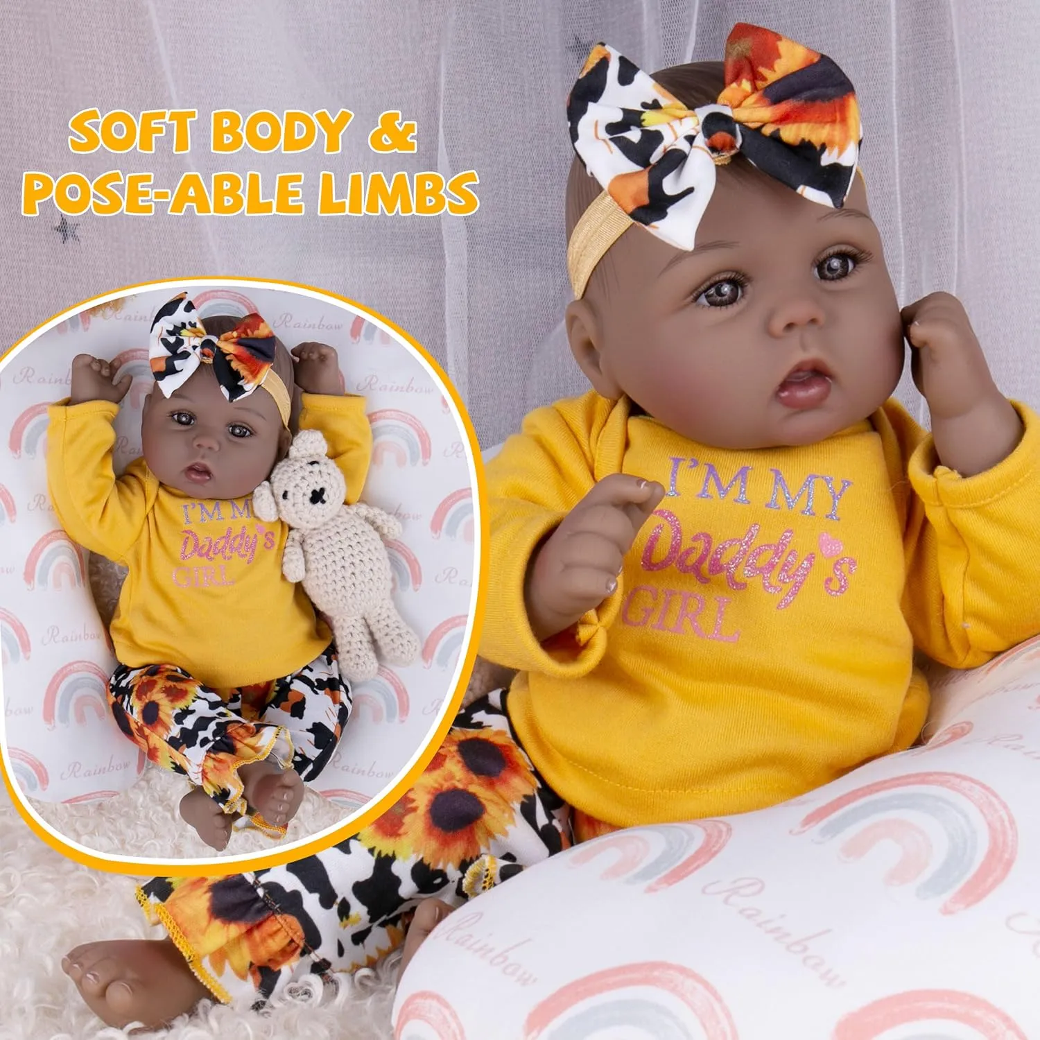 aspire Baby Dolls That Look Real with Sunflower Clothes Gift Set for Ages 3  Milidool Lifelike Reborn Baby Dolls Black, 18 Inch Realistic African American Newborn Weighted 