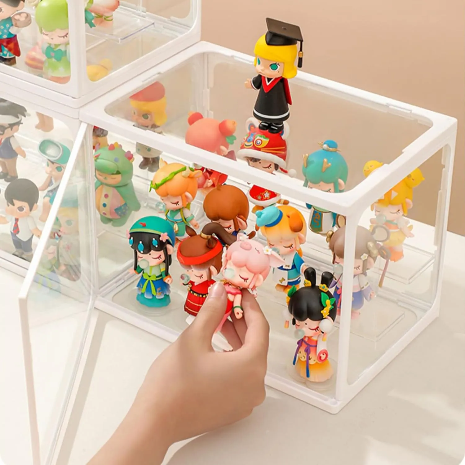 Assemble Display Box for Action Figures Toys accident Dustproof Clear Storage Box Showcase for Pop Mart Large Glass Display Case for Figures with Light 2 Tier Clear Display Stand for Collectibles Stackable 