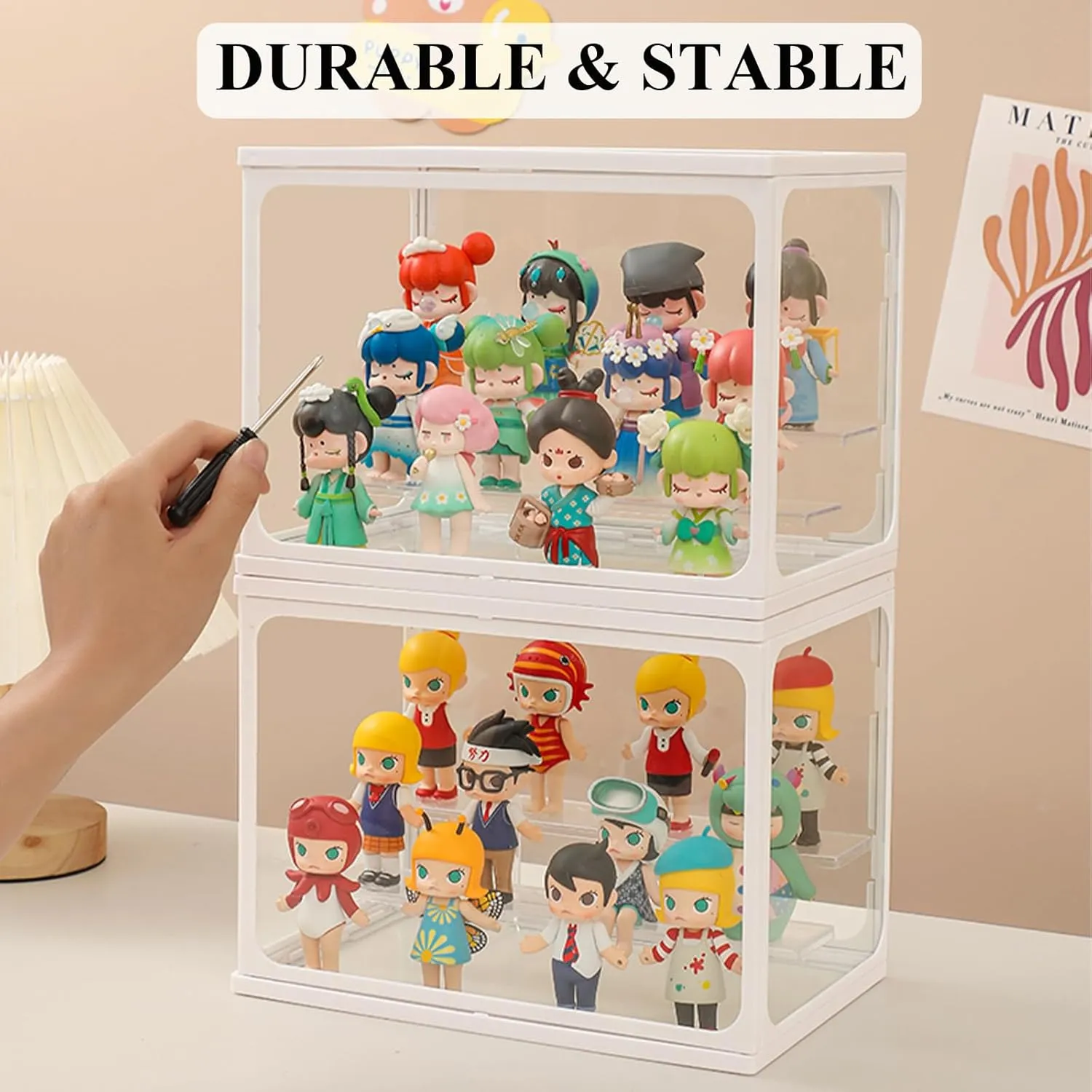 Assemble Display Box for Action Figures Toys accident Dustproof Clear Storage Box Showcase for Pop Mart Large Glass Display Case for Figures with Light 2 Tier Clear Display Stand for Collectibles Stackable 
