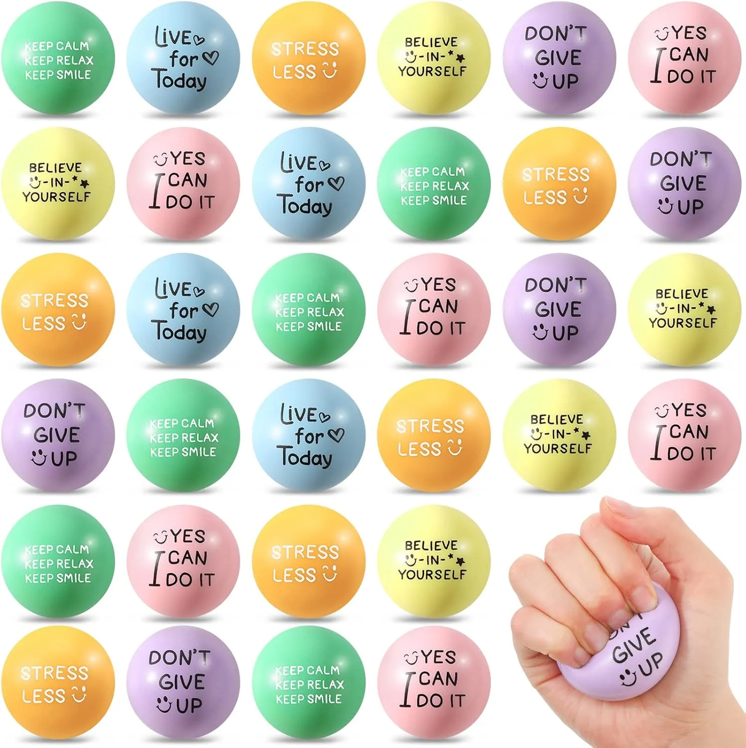 Autism (Candy Color) Wettarn 30 Pcs Motivational Stress Balls 1.97'' Colorful Foam Ball Quotes Stress Balls Inspirational Stress Ball characterize trouble coat historic Hand Exercise Toys for Stress Relief Concentration Motivation ADHD 