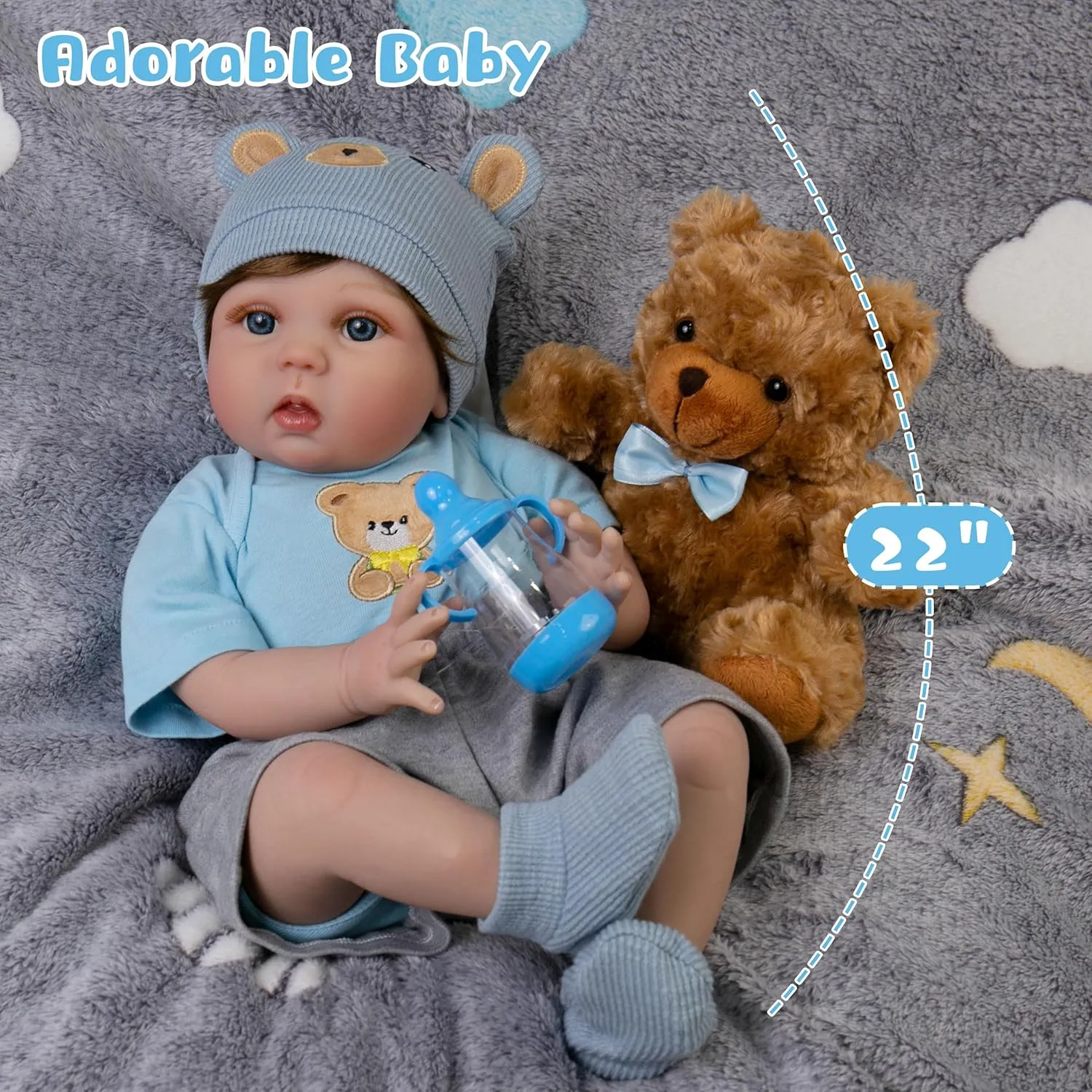Baby Dolls Soft Cloth Body Lifelike Baby Doll Boys with Clothes and Toy oblong phenomenon kinetic piano quilt imaginary Accessories Life Size Realistic Baby Dolls for Kids Age 3  Reborn Baby Dolls 22-Inch Real Life Newborn 