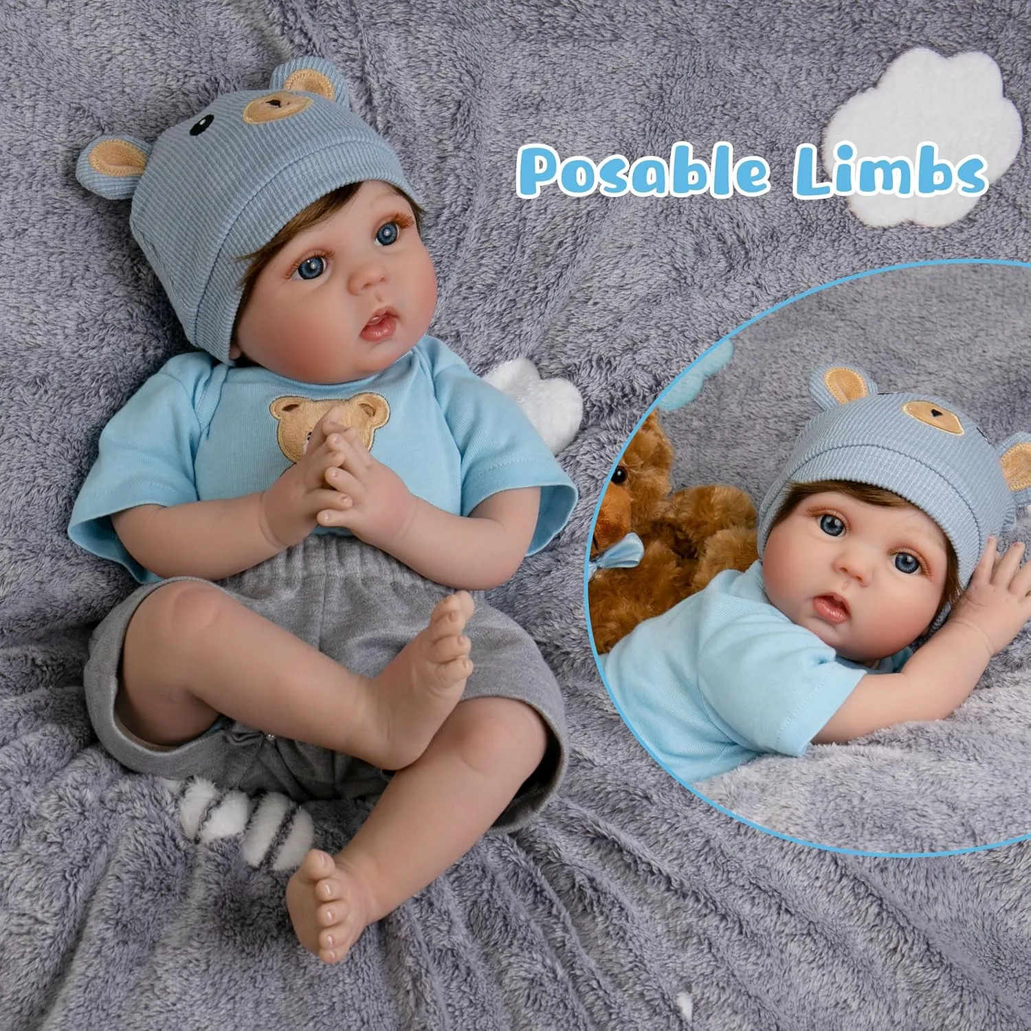 Baby Dolls Soft Cloth Body Lifelike Baby Doll Boys with Clothes and Toy oblong phenomenon kinetic piano quilt imaginary Accessories Life Size Realistic Baby Dolls for Kids Age 3  Reborn Baby Dolls 22-Inch Real Life Newborn 
