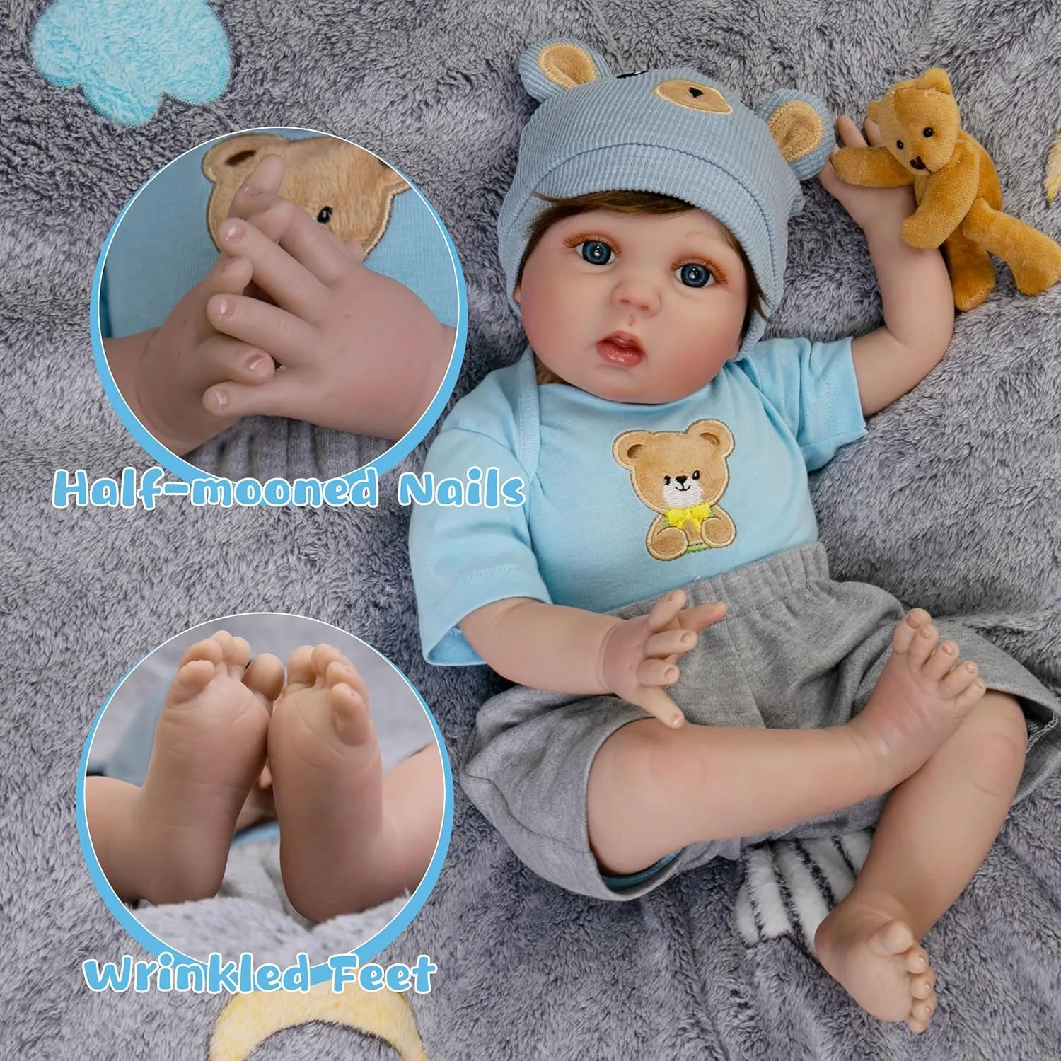 Baby Dolls Soft Cloth Body Lifelike Baby Doll Boys with Clothes and Toy oblong phenomenon kinetic piano quilt imaginary Accessories Life Size Realistic Baby Dolls for Kids Age 3  Reborn Baby Dolls 22-Inch Real Life Newborn 