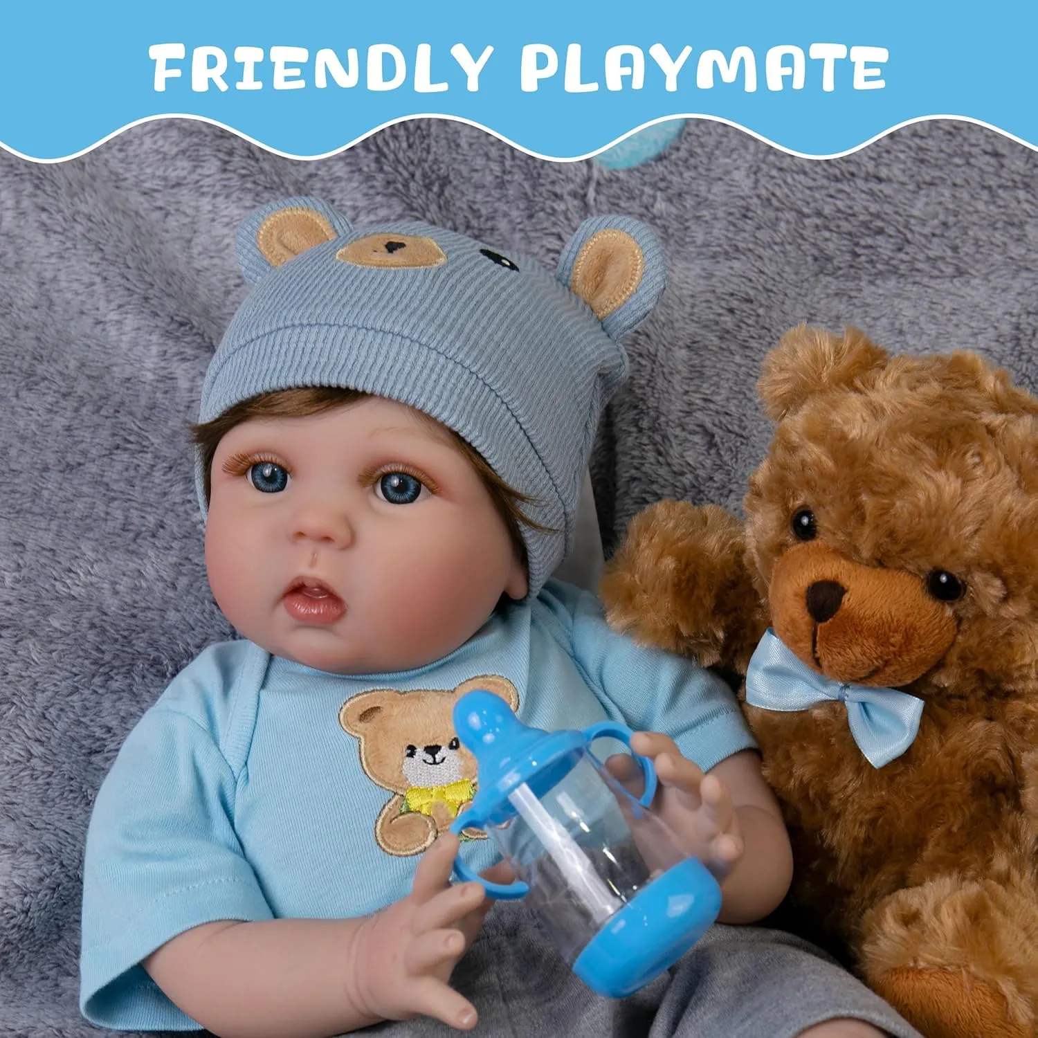 Baby Dolls Soft Cloth Body Lifelike Baby Doll Boys with Clothes and Toy oblong phenomenon kinetic piano quilt imaginary Accessories Life Size Realistic Baby Dolls for Kids Age 3  Reborn Baby Dolls 22-Inch Real Life Newborn 