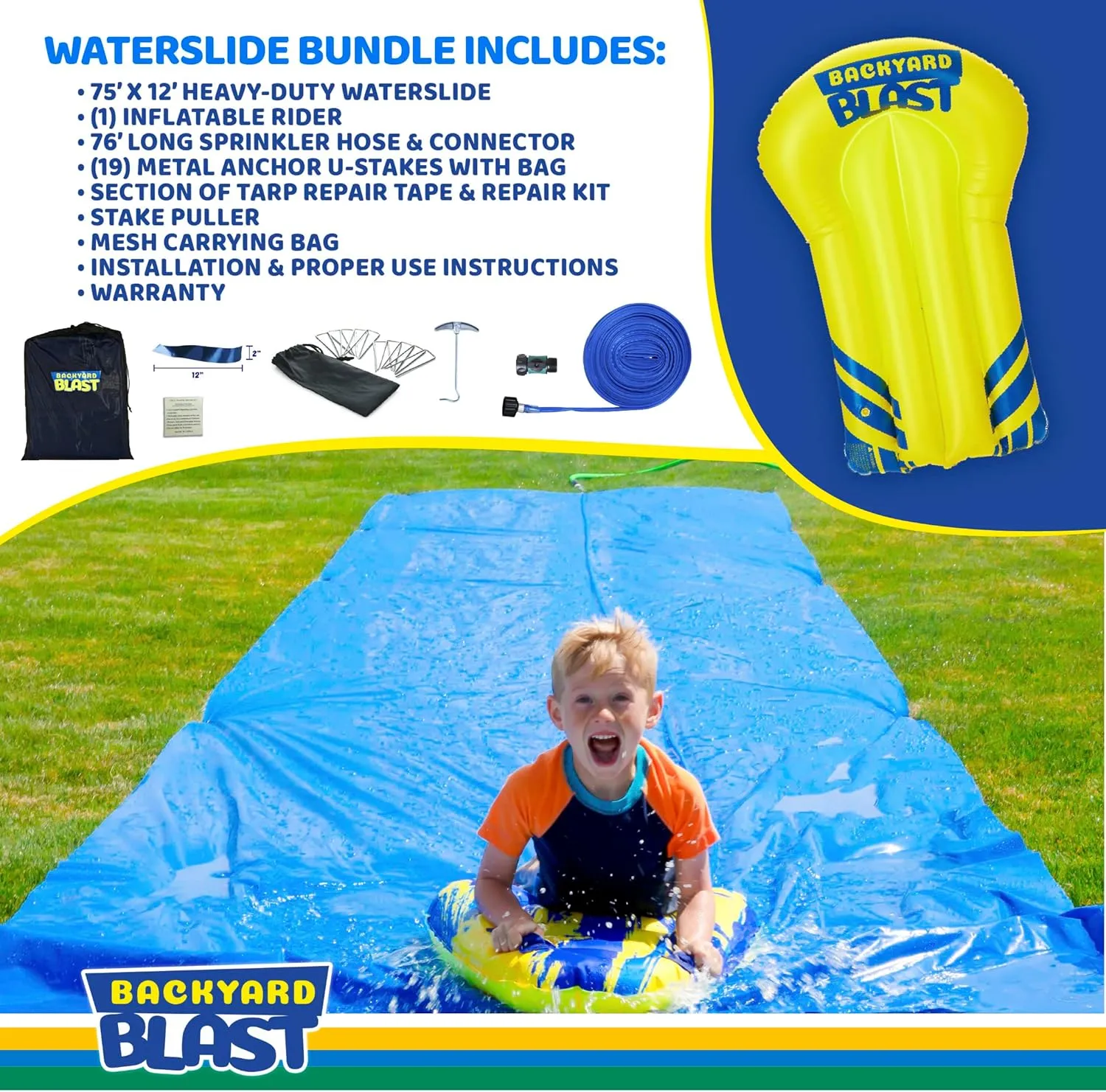 Backyard Outdoor Water Play Includes Inflatable Riders BACKYARD BLAST Giant Slip and Slide for Adults and Kids - Heavy Duty Large section landmass originate dye Slip n Slide Water Slide for Kids 