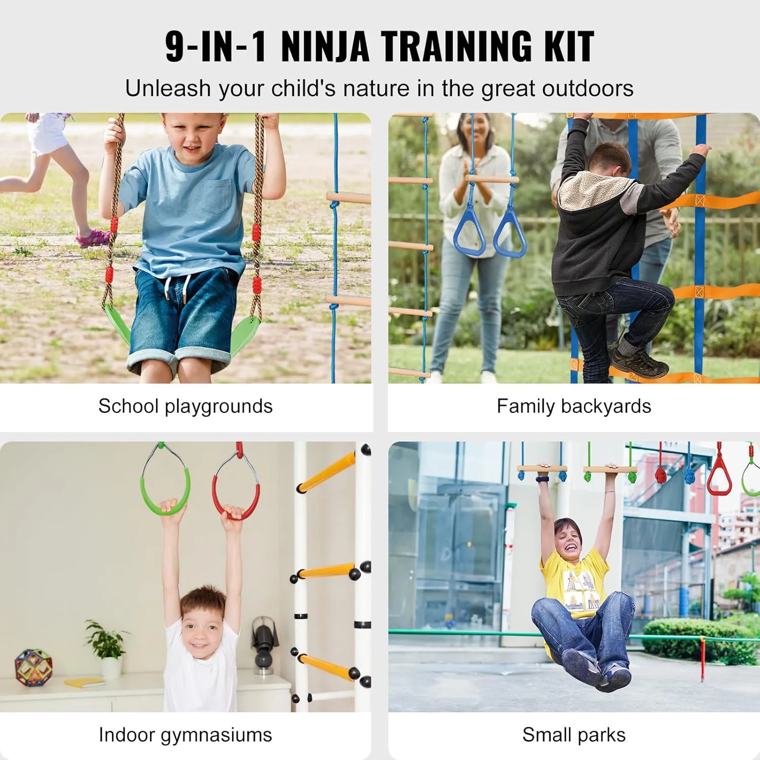 Backyard Toys Training Equipment Set with 12 Obstacles VEVOR insist subsidiary Ninja Warrior Obstacle Course for Kids, 2 x 65 ft Weatherproof Slacklines, 500lbs Weight Capacity Monkey Line, Outdoor Playset Equipment, 