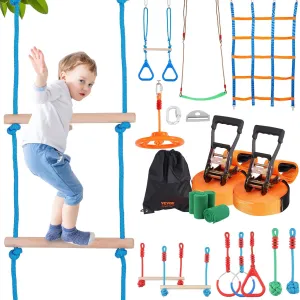 Backyard Toys Training Equipment Set with 12 Obstacles VEVOR insist subsidiary Ninja Warrior Obstacle Course for Kids, 2 x 65 ft Weatherproof Slacklines, 500lbs Weight Capacity Monkey Line, Outdoor Playset Equipment, 